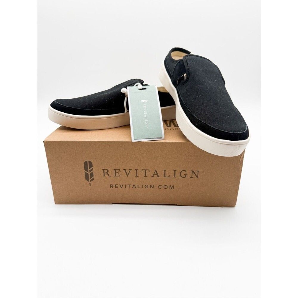 Revitalign Sunbird Orthotic Slip On Canvas Mule Multicolor Flecks Black 9 NEW